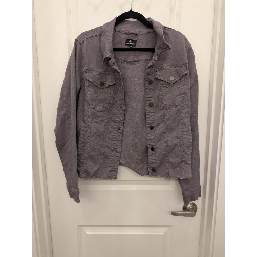 Prosperity Denim Jacket Womens XXL Grey Raw Hem Stretch Button Front Utility